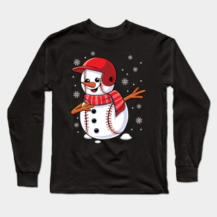 Christmas Dabbing Snowman Baseball Player Xmas Dab Dance Long Sleeve T-Shirt